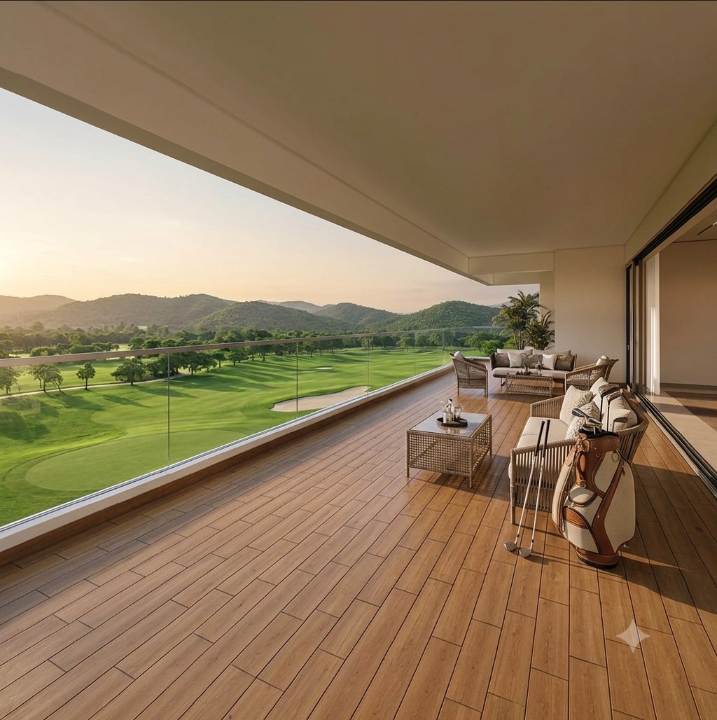 Grand villa style facade at Godrej Golf Crest
